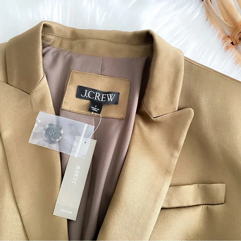 J. Crew Long Parke Blazer In Luster Crepe Earth Brown Women’s 2 NEW